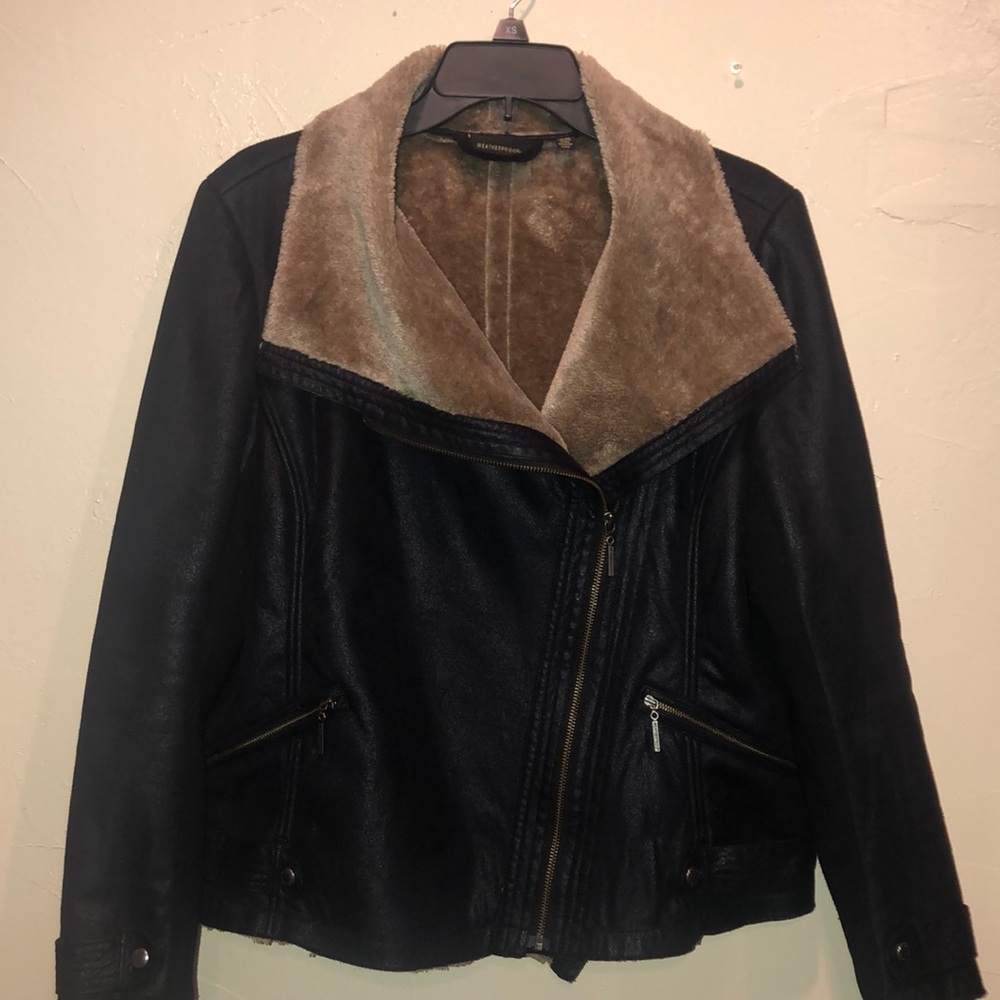 Weatherproof raw hem faux fur asymetrical jacket. Size XL
